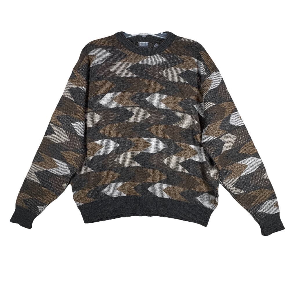 Knightsbridge‎ Sweater Mens XL Pullover Gray Brown Geometric Vintage Cabincore